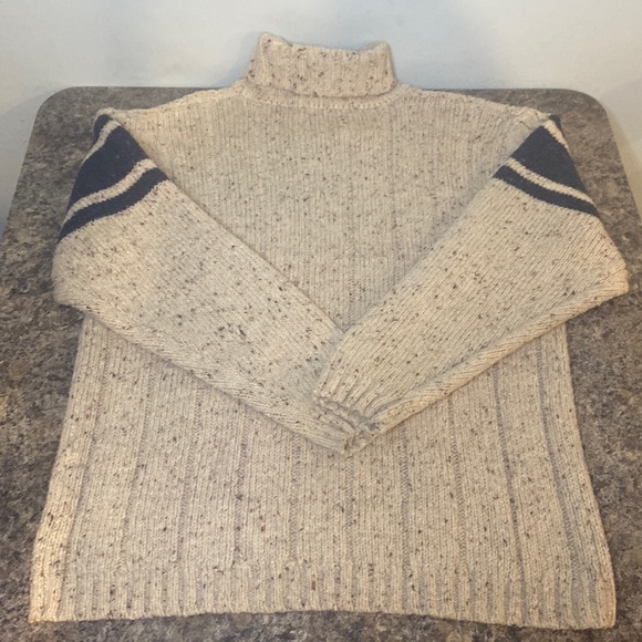 No Excess Snow Wear Wool Blend Striped Creme Cable Knit Turtleneck Sweater-Sz M - Picture 12 of 12